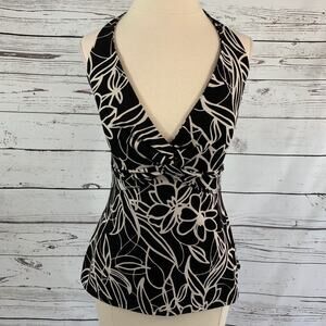 Apt. 9 Black and white halter v-neck top open back